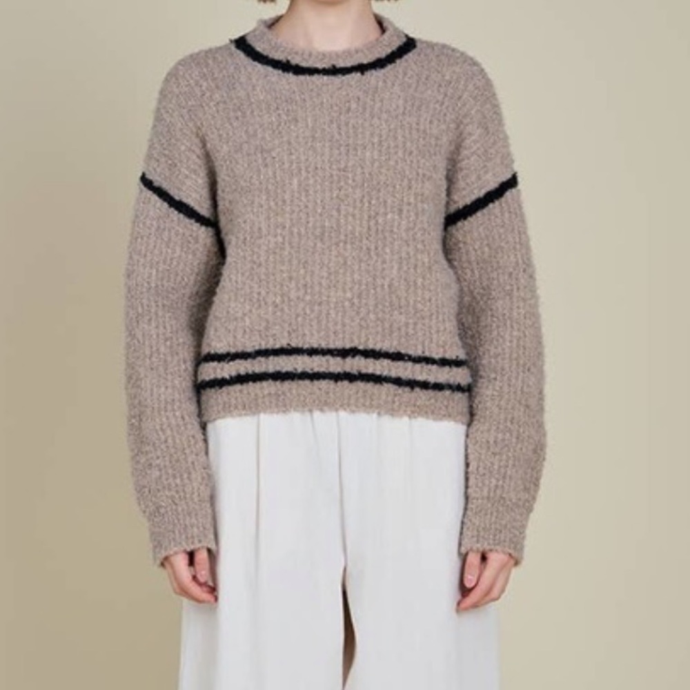 Grade & Gather Contrast Sweater Oat Wool Blend Creeneck Oversized Size Medium